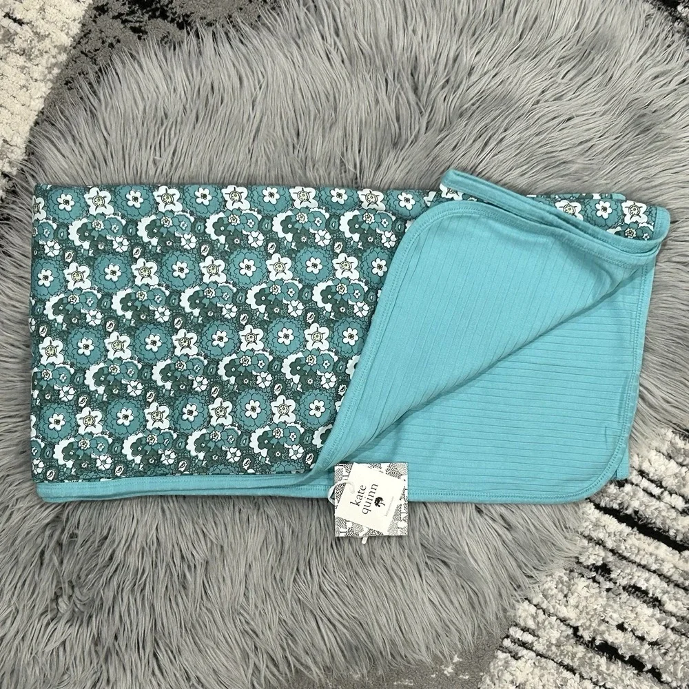 Kate Quinn Double‎ Layer Cotton Blue/Teal 60s Floral New In Bag Blanket 44X44